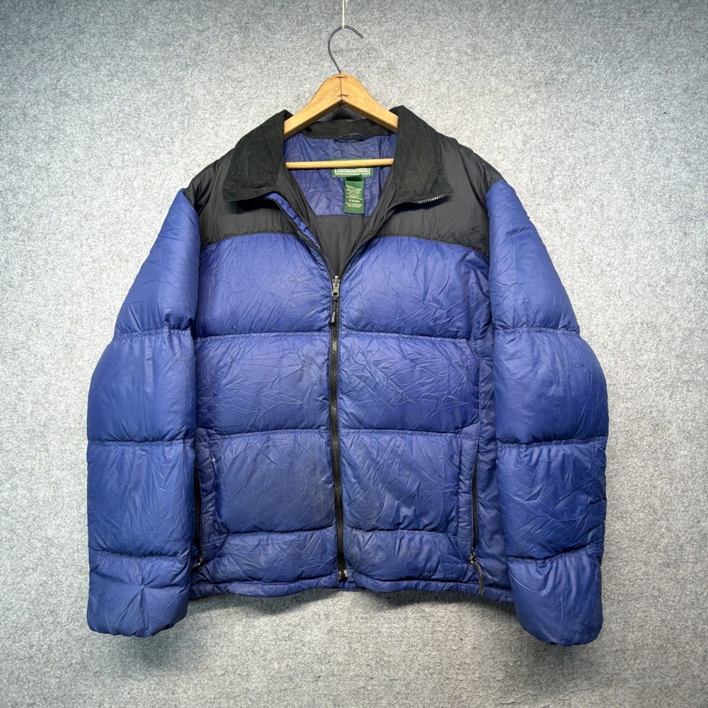 LL Bean Mens XL Blue Goose Down Puffer Jacket Full Zip Winter Coat Insulated